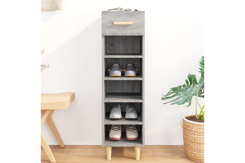 beBasic Skohylle grå sonoma 30x35x105 cm konstruert tre - GrÃ¥ - Oppbevaring - Skooppbevaring