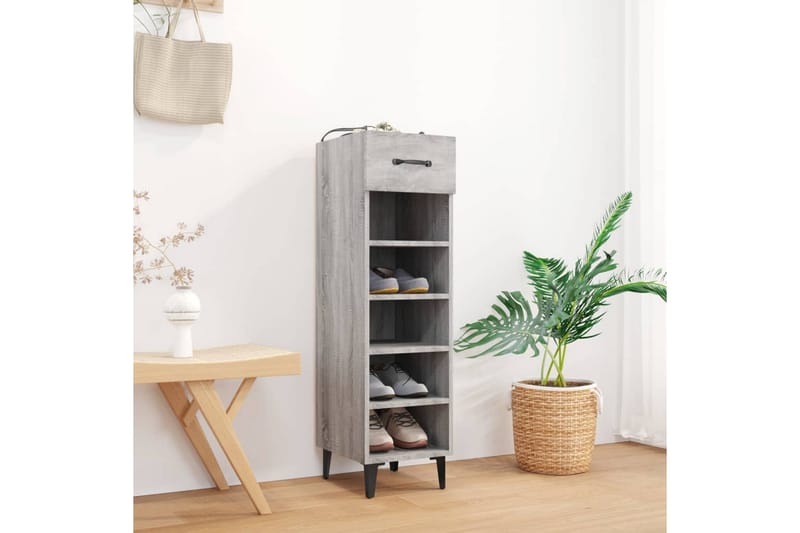 beBasic Skohylle grå sonoma 30x35x105 cm konstruert tre - GrÃ¥ - Oppbevaring - Skooppbevaring