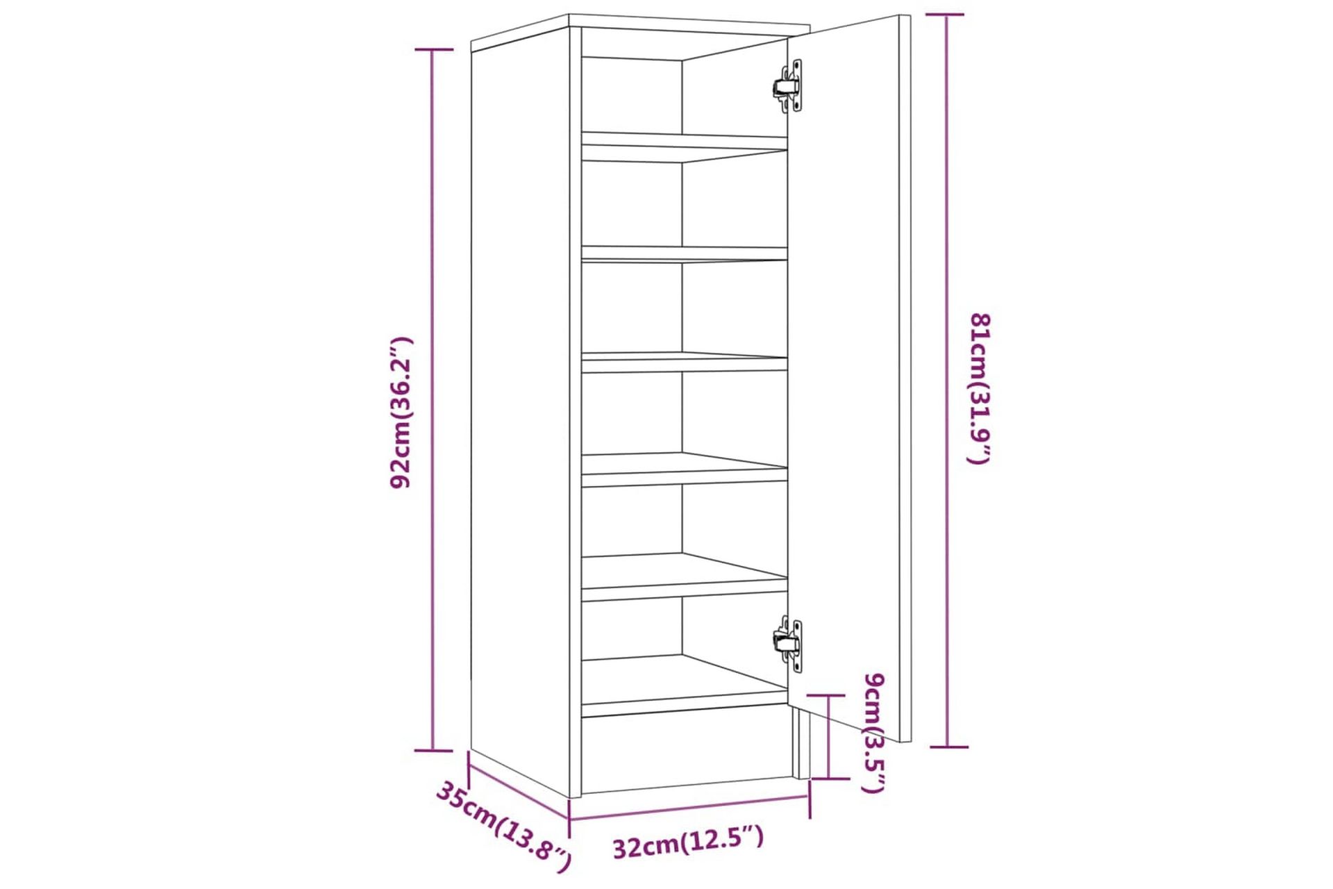 beBasic Skohylle grå sonoma 32x35x92 cm konstruert tre - GrÃ¥ - Oppbevaring - Skooppbevaring