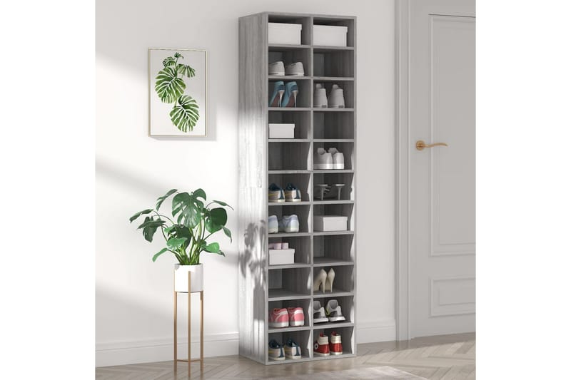 beBasic Skohylle grå sonoma 54x34x183 cm konstruert tre - GrÃ¥ - Oppbevaring - Skooppbevaring