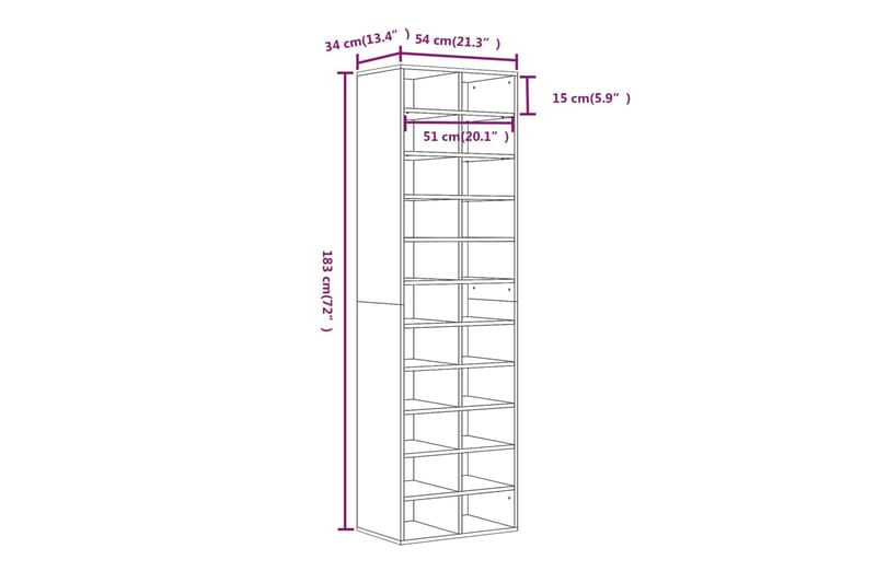 beBasic Skohylle grå sonoma 54x34x183 cm konstruert tre - GrÃ¥ - Oppbevaring - Skooppbevaring