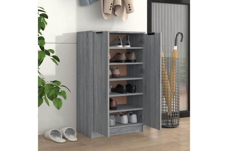 beBasic Skohylle grå sonoma 59x35x100 cm konstruert tre - GrÃ¥ - Oppbevaring - Skooppbevaring