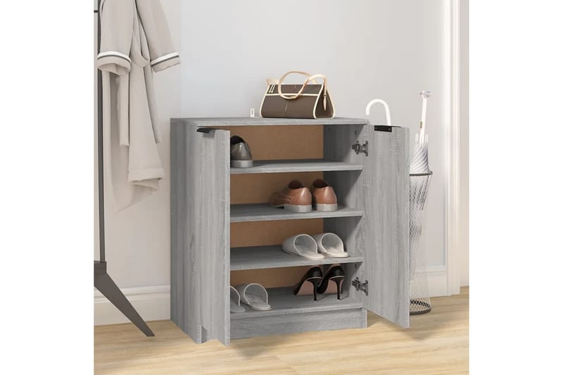 beBasic Skohylle grå sonoma 59x35x70 cm konstruert tre - GrÃ¥ - Oppbevaring - Skooppbevaring