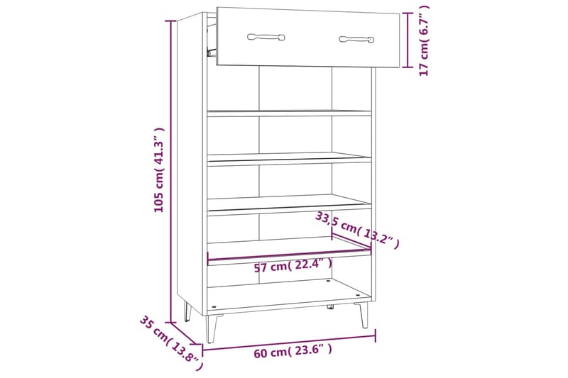 beBasic Skohylle grå sonoma 60x35x105 cm konstruert tre - GrÃ¥ - Gangoppbevaring - Skooppbevaring - Skohylle & skostativ