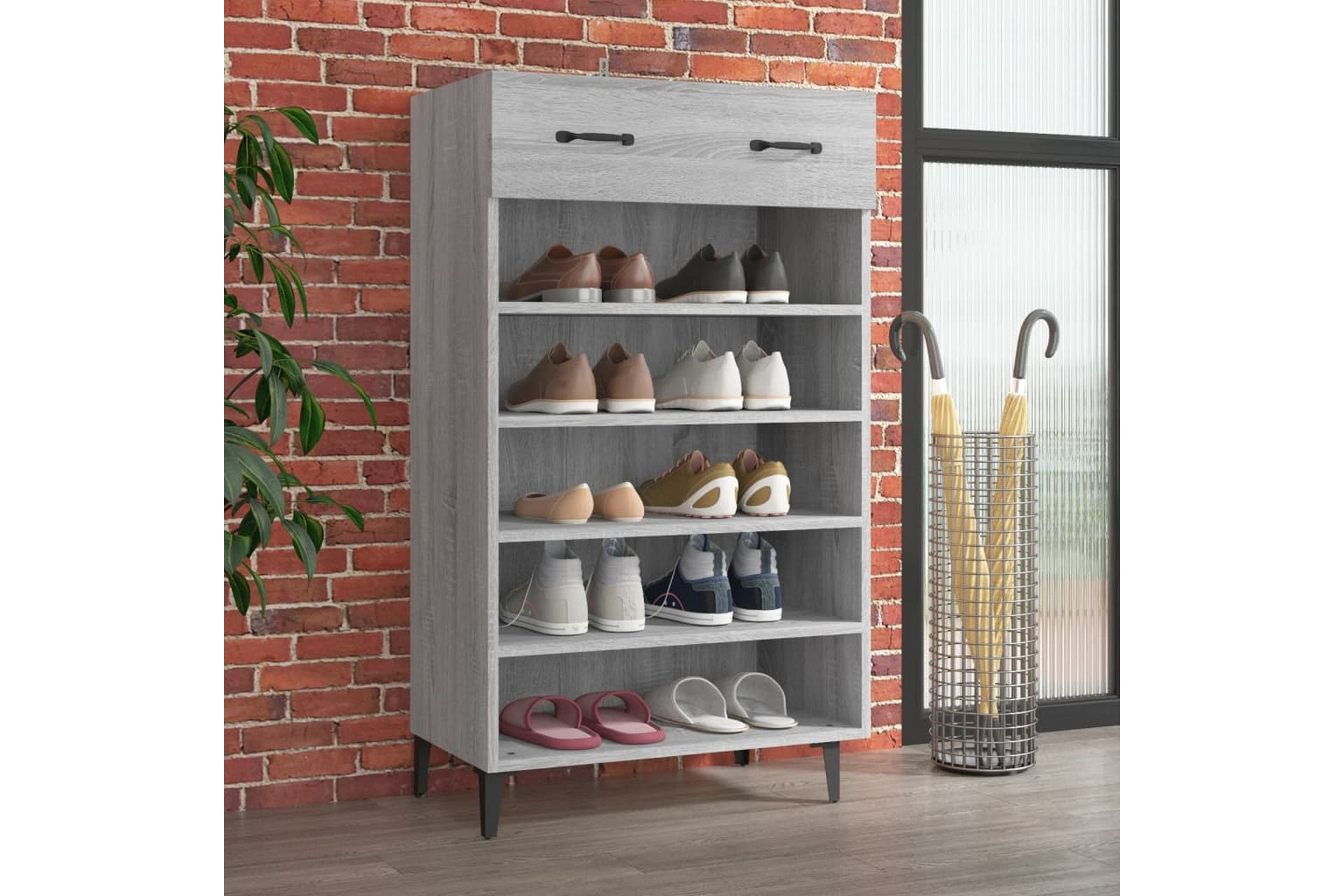 beBasic Skohylle grå sonoma 60x35x105 cm konstruert tre - GrÃ¥ - Oppbevaring - Skooppbevaring