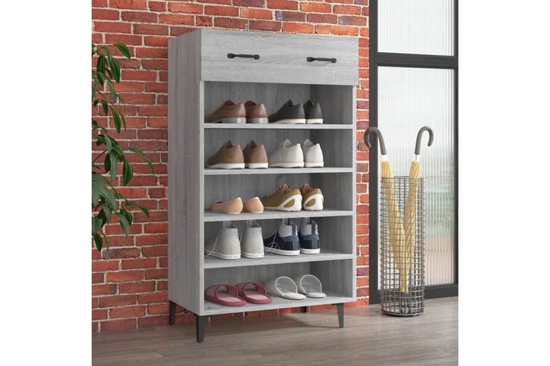 beBasic Skohylle grå sonoma 60x35x105 cm konstruert tre - GrÃ¥ - Oppbevaring - Skooppbevaring