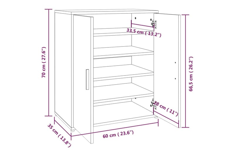 beBasic Skohylle grå sonoma 60x35x70 cm konstruert tre - GrÃ¥ - Gangoppbevaring - Skooppbevaring - Skohylle & skostativ