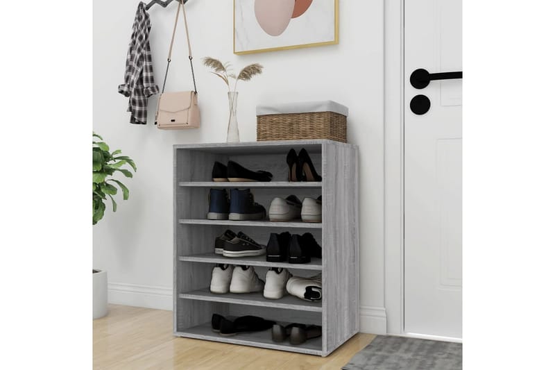 beBasic Skohylle grå sonoma 60x35x70 cm konstruert tre - GrÃ¥ - Oppbevaring - Skooppbevaring