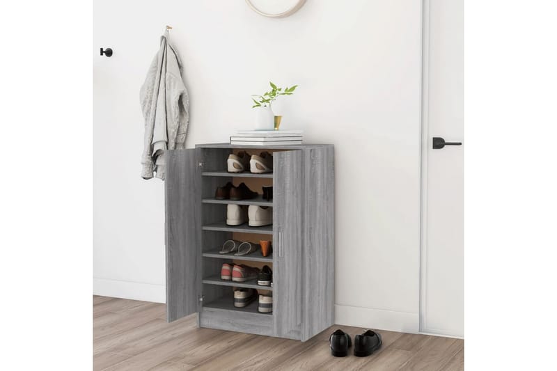 beBasic Skohylle grå sonoma 60x35x92 cm konstruert tre - GrÃ¥ - Oppbevaring - Skooppbevaring
