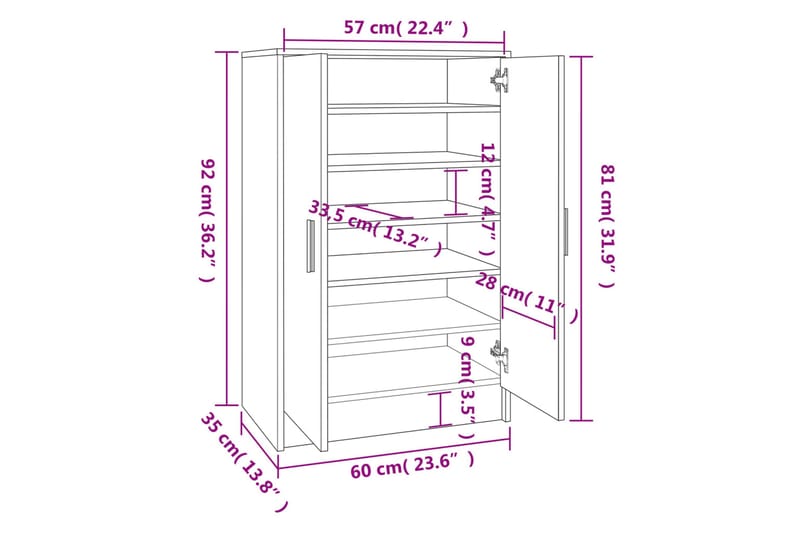 beBasic Skohylle grå sonoma 60x35x92 cm konstruert tre - GrÃ¥ - Gangoppbevaring - Skooppbevaring - Skohylle & skostativ