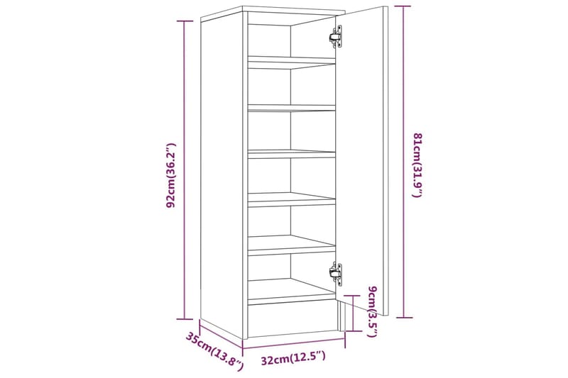 beBasic Skohylle røkt eik 32x35x92 cm konstruert tre - Brun - Gangoppbevaring - Skooppbevaring - Skohylle & skostativ