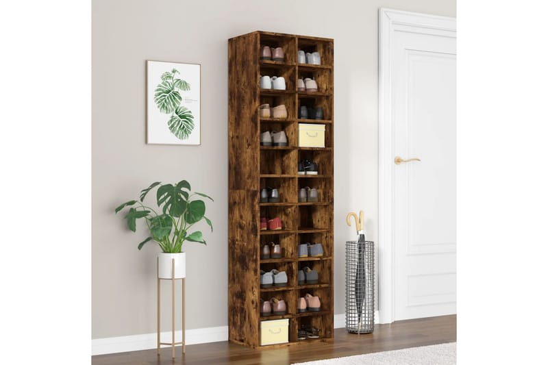beBasic Skohylle røkt eik 54x34x183 cm konstruert tre - Brun - Oppbevaring - Skooppbevaring