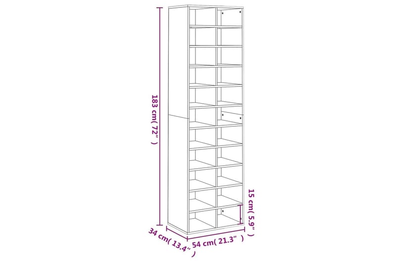 beBasic Skohylle røkt eik 54x34x183 cm konstruert tre - Brun - Oppbevaring - Skooppbevaring