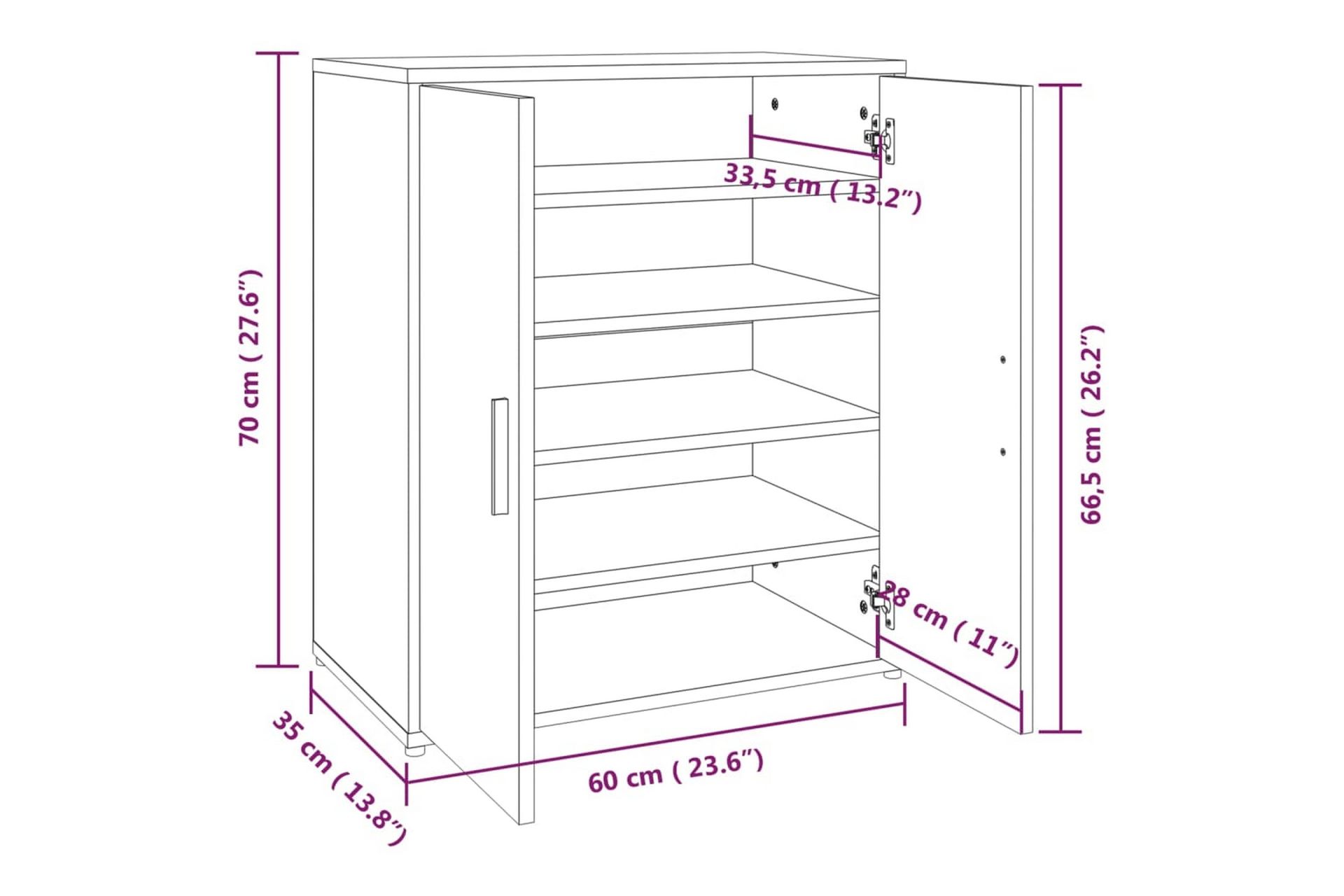 beBasic Skohylle røkt eik 60x35x70 cm konstruert tre - Brun - Oppbevaring - Skooppbevaring