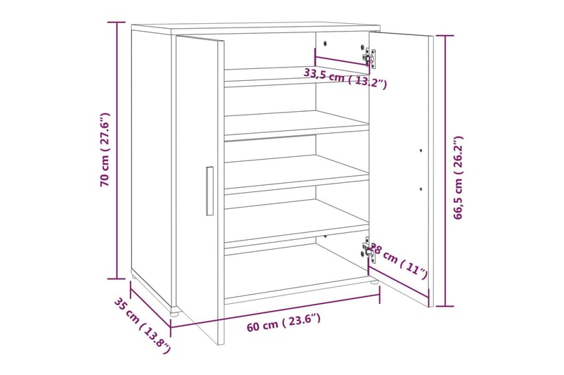 beBasic Skohylle røkt eik 60x35x70 cm konstruert tre - Brun - Oppbevaring - Skooppbevaring