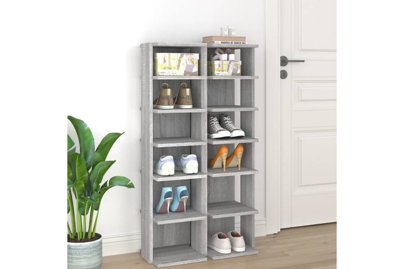 beBasic Skohyller 2 stk grå sonoma 25x27x102 cm konstruert tre - GrÃ¥ - Oppbevaring - Skooppbevaring