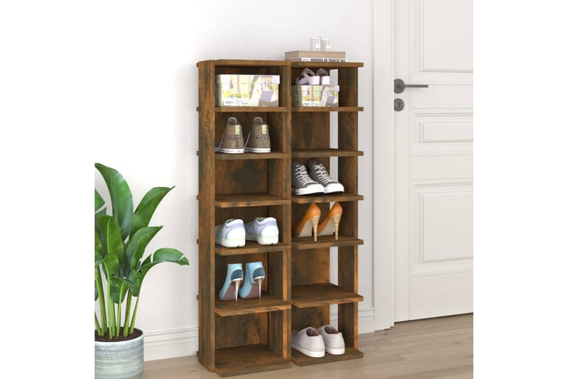 beBasic Skohyller 2 stk røkt eik 25x27x102 cm konstruert tre - Brun - Oppbevaring - Skooppbevaring