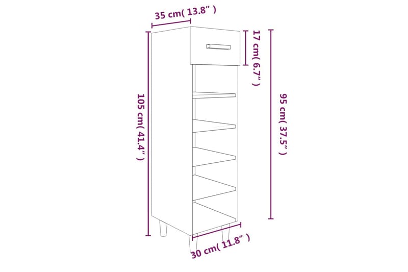 beBasic Skoskap betonggrå 30x35x105 cm konstruert tre - GrÃ¥ - Skoskap - Gangoppbevaring - Skooppbevaring