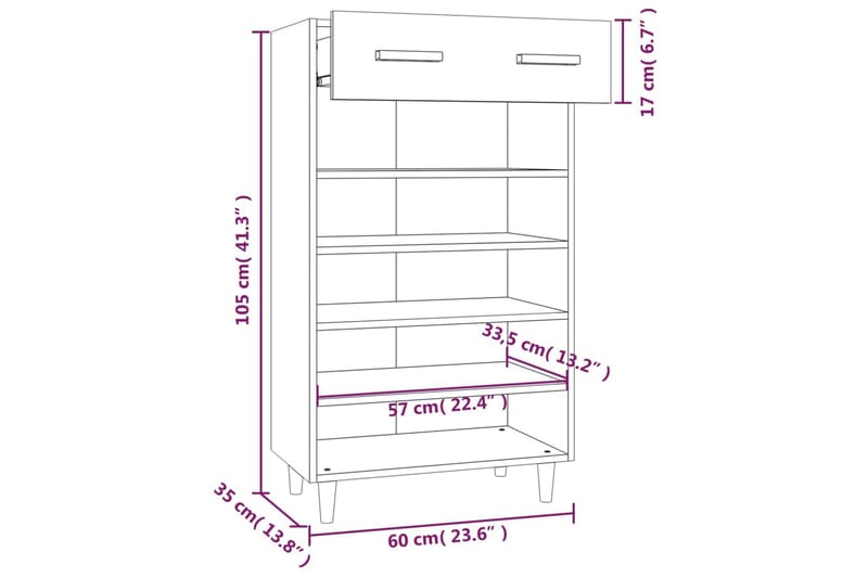 beBasic Skoskap betonggrå 60x35x105 cm konstruert tre - GrÃ¥ - Oppbevaring - Skooppbevaring - Skoskap