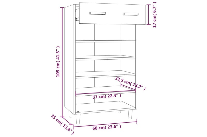 beBasic Skoskap betonggrå 60x35x105 cm konstruert tre - GrÃ¥ - Skoskap - Gangoppbevaring - Skooppbevaring