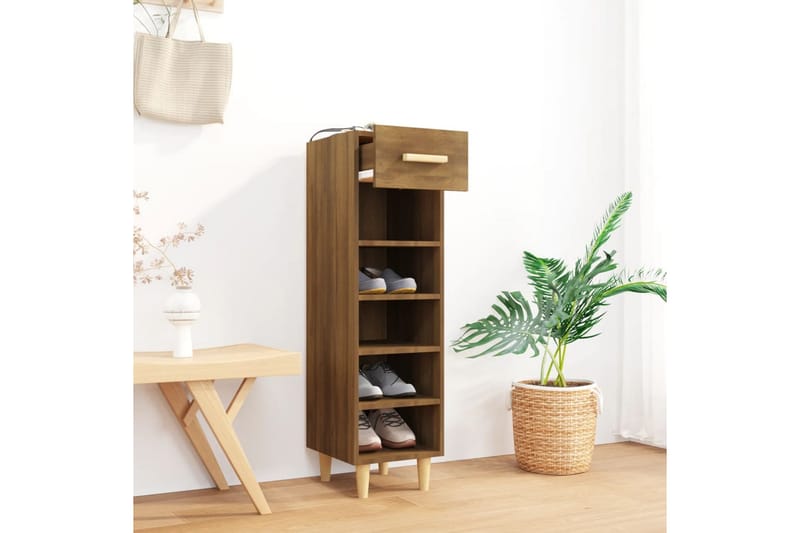 beBasic Skoskap brun eik 30x35x105 cm konstruert tre - Brun - Oppbevaring - Skooppbevaring - Skoskap