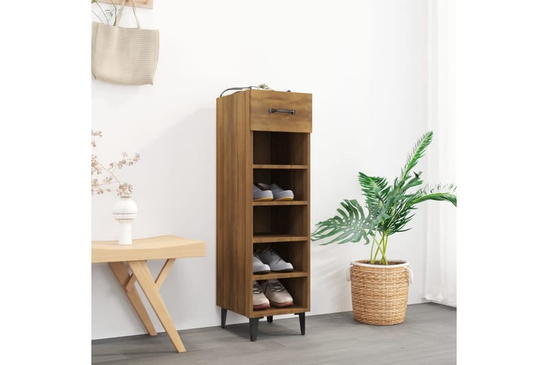 beBasic Skoskap brun eik 30x35x105 cm konstruert tre - Brun - Oppbevaring - Skooppbevaring - Skoskap