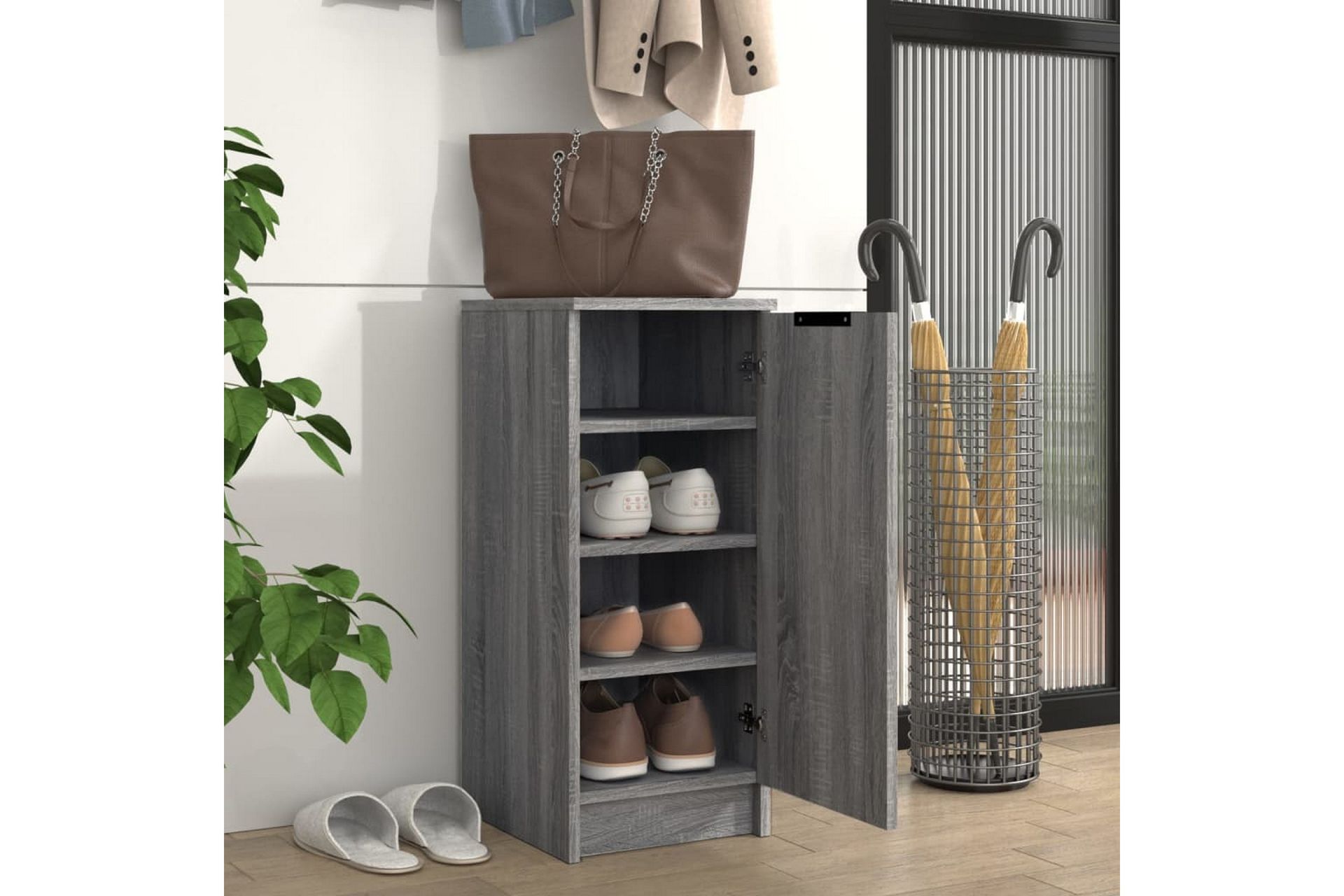 beBasic Skoskap grå sonoma 30x35x70 cm konstruert tre - GrÃ¥ - Oppbevaring - Skooppbevaring - Skoskap