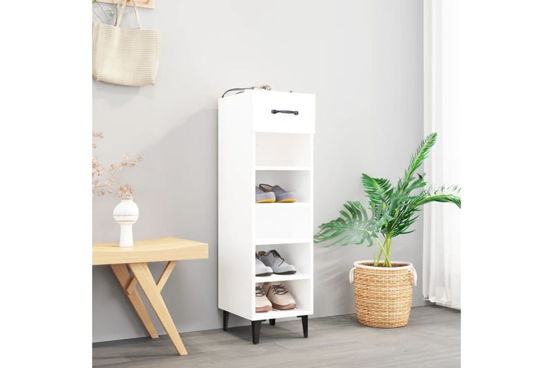 beBasic Skoskap hvit 30x35x105 cm konstruert tre - Hvit - Oppbevaring - Skooppbevaring - Skoskap