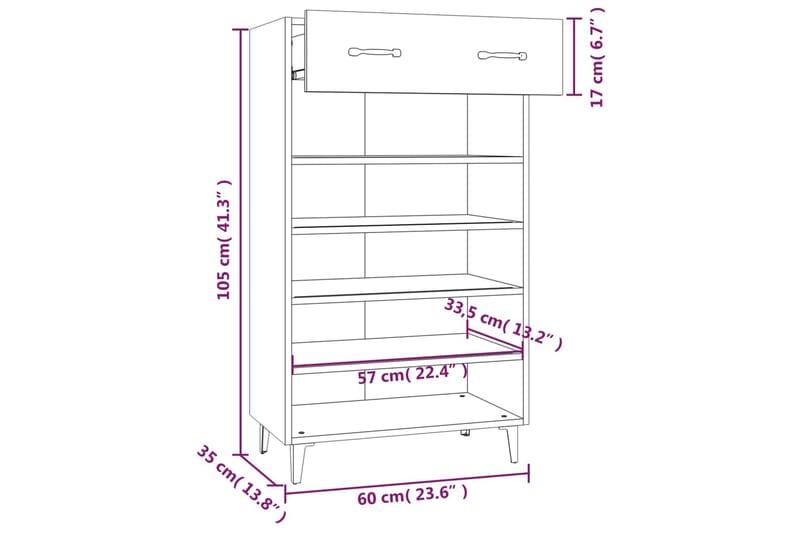 beBasic Skoskap hvit 60x35x105 cm konstruert tre - Hvit - Oppbevaring - Skooppbevaring - Skoskap