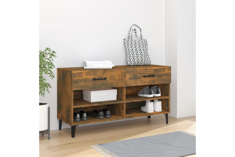 beBasic Skoskap røkt eik 102x35x55 cm konstruert tre - Brun - Oppbevaring - Skooppbevaring - Skoskap