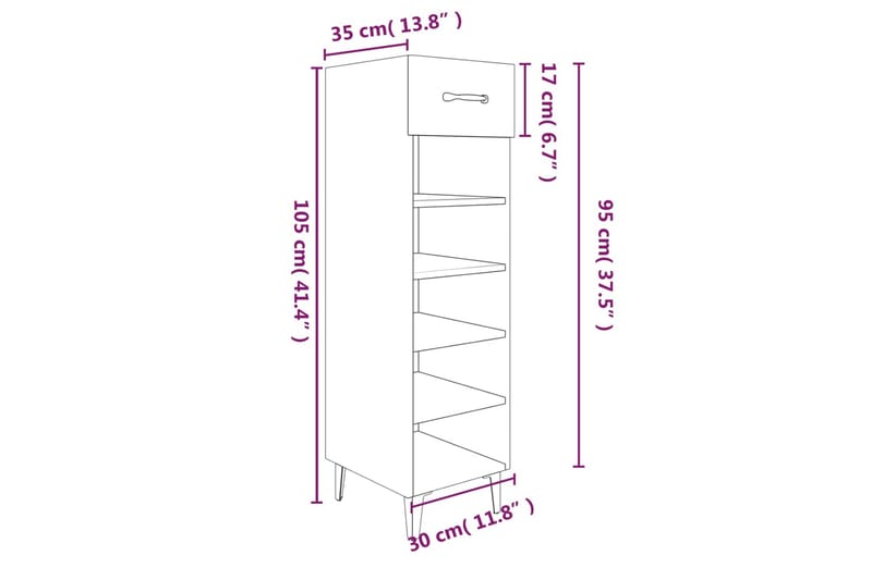 beBasic Skoskap røkt eik 30x35x105 cm konstruert tre - Brun - Oppbevaring - Skooppbevaring - Skoskap
