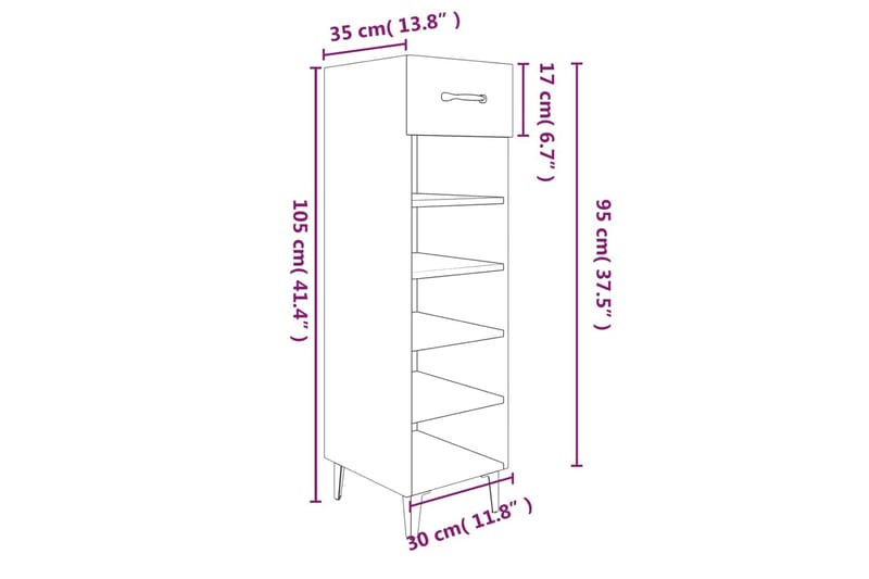 beBasic Skoskap røkt eik 30x35x105 cm konstruert tre - Brun - Skoskap - Gangoppbevaring - Skooppbevaring