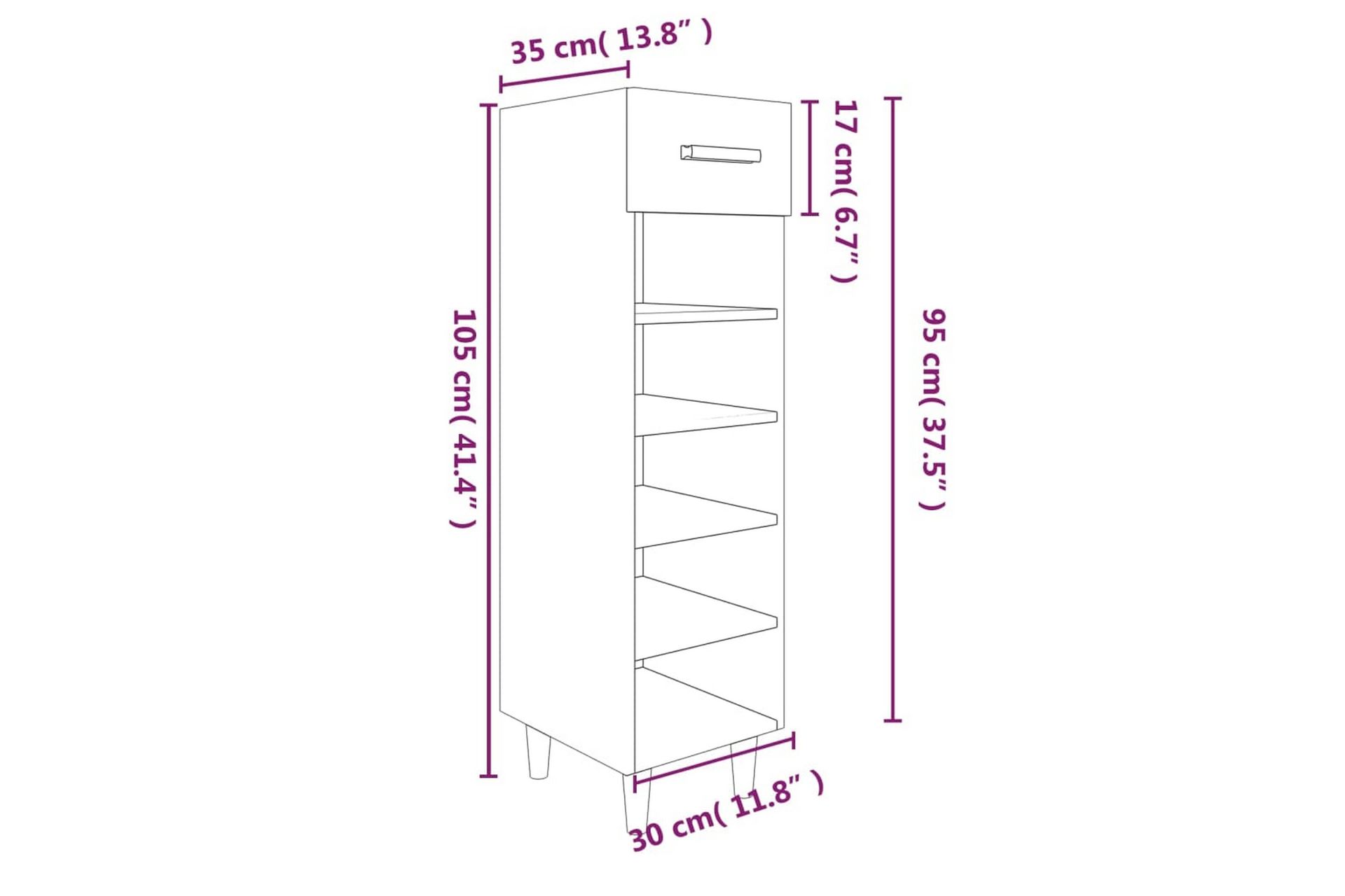 beBasic Skoskap røkt eik 30x35x105 cm konstruert tre - Brun - Oppbevaring - Skooppbevaring - Skoskap