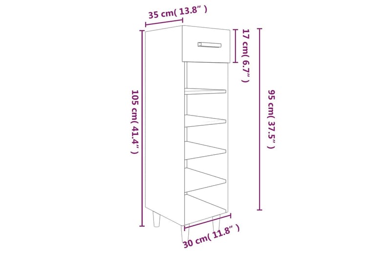 beBasic Skoskap røkt eik 30x35x105 cm konstruert tre - Brun - Oppbevaring - Skooppbevaring - Skoskap