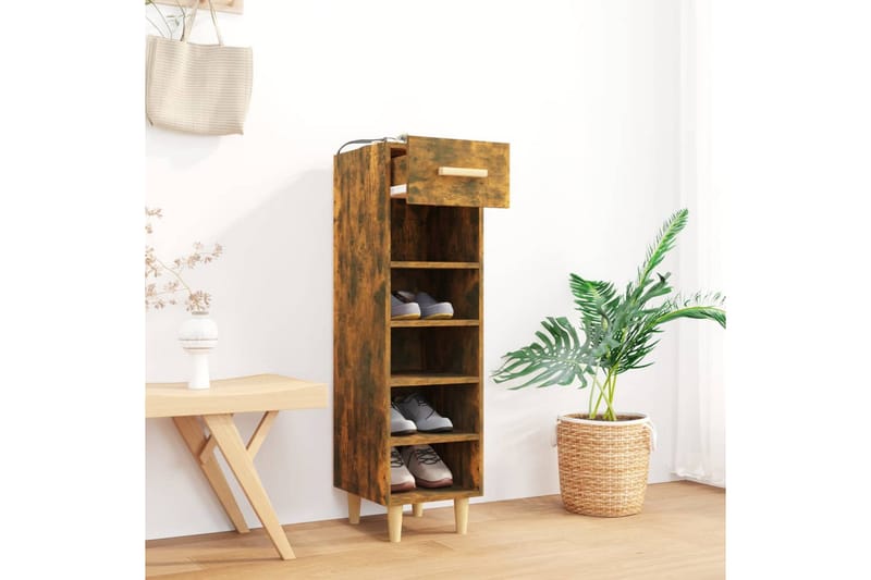 beBasic Skoskap røkt eik 30x35x105 cm konstruert tre - Brun - Oppbevaring - Skooppbevaring - Skoskap