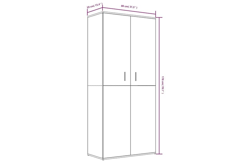 beBasic Skoskap røkt eik 80x39x178 cm konstruert tre - Brun - Gangoppbevaring - Skooppbevaring - Skohylle & skostativ