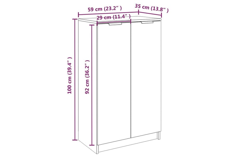 beBasic Skoskap sonoma eik 59x35x100 cm konstruert tre - Brun - Oppbevaring - Skooppbevaring - Skoskap