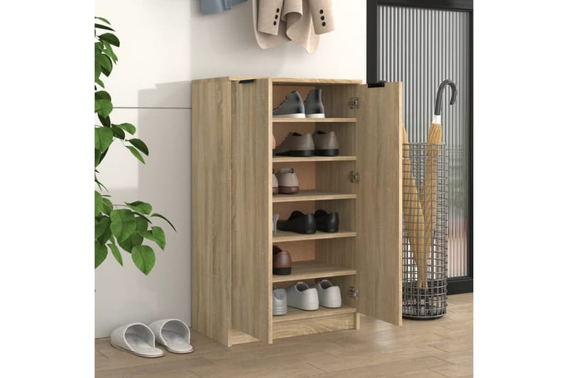 beBasic Skoskap sonoma eik 59x35x100 cm konstruert tre - Brun - Oppbevaring - Skooppbevaring - Skoskap