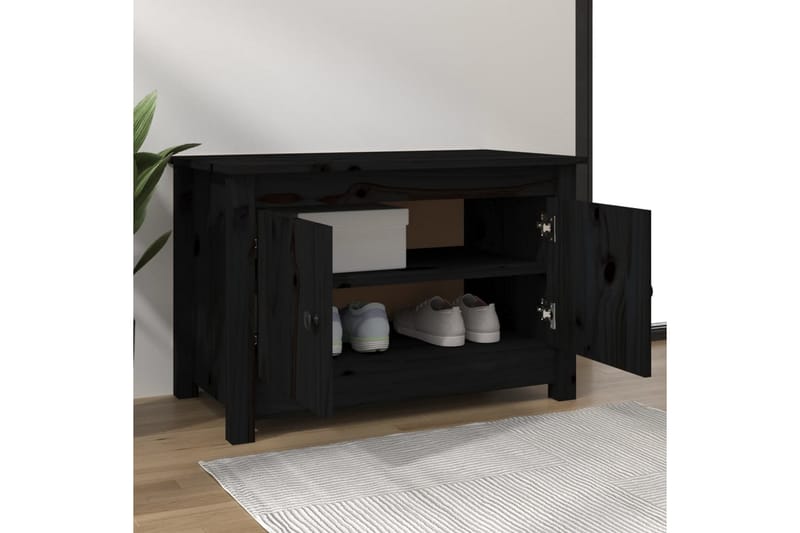 beBasic Skoskap svart 70x38x45,5 cm heltre furu - Svart - Skoskap - Gangoppbevaring - Skooppbevaring