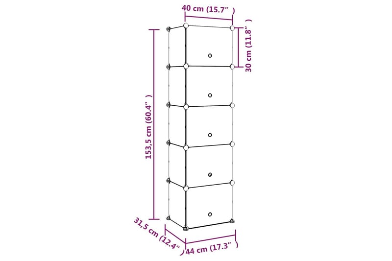beBasic Skostativ gjennomsiktig 44x31,5x153,5 cm PP - Gjennomsiktig - Oppbevaring - Skooppbevaring