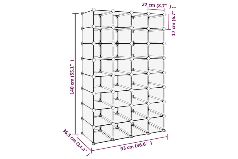 beBasic Skostativ gjennomsiktig 93x36,5x140 cm PP - Gjennomsiktig - Oppbevaring - Skooppbevaring