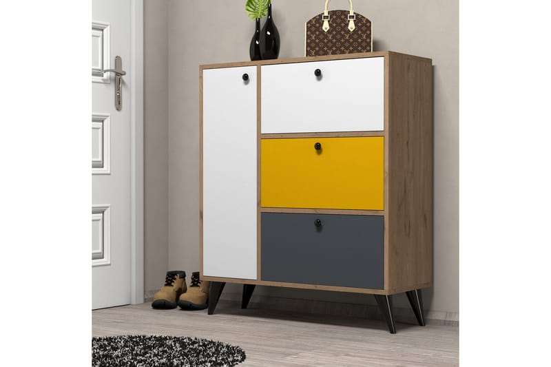 Conin Skoskap 35x90 cm - Natur/Hvit/Gul/Antrasitt - Oppbevaring - Skooppbevaring - Skoskap