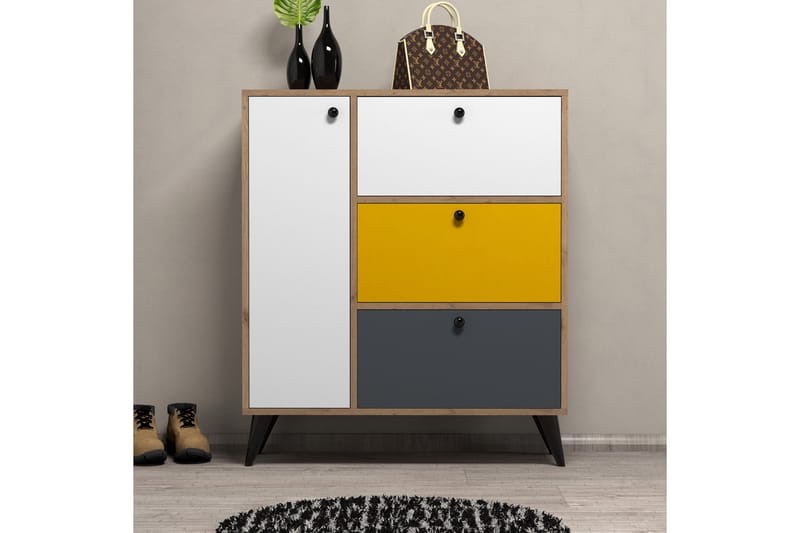 Conin Skoskap 35x90 cm - Natur/Hvit/Gul/Antrasitt - Oppbevaring - Skooppbevaring - Skoskap
