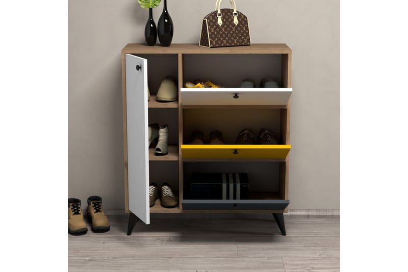 Conin Skoskap 35x90 cm - Natur/Hvit/Gul/Antrasitt - Oppbevaring - Skooppbevaring - Skoskap