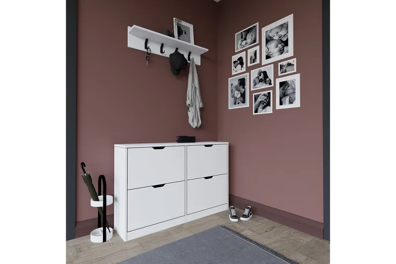 Durusu Skoskap 120,5 cm - Matt hvit - Oppbevaring - Skooppbevaring - Skoskap