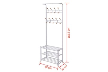 Klesstativ med skohylle 68x32x182,5 cm hvit - Oppbevaring - Skooppbevaring