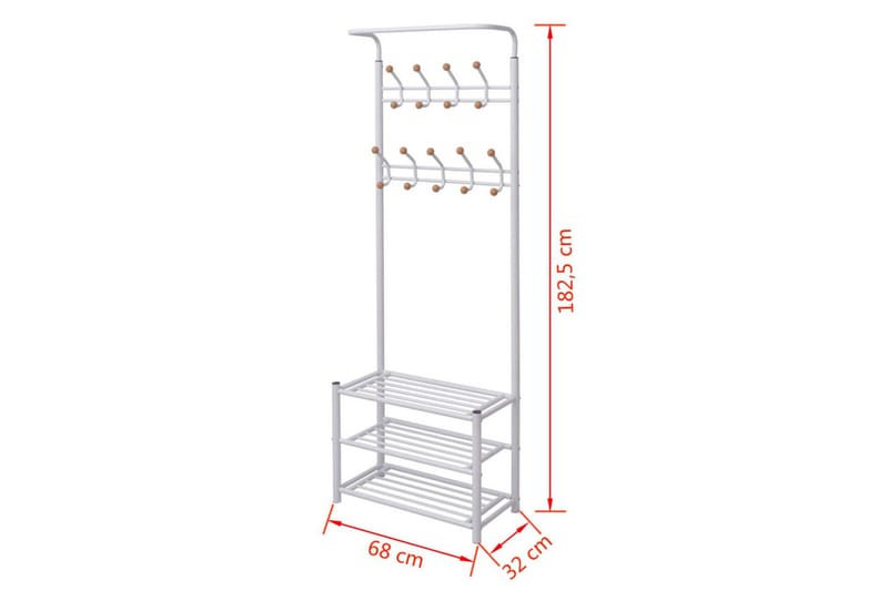 Klesstativ med skohylle 68x32x182,5 cm hvit - Oppbevaring - Skooppbevaring