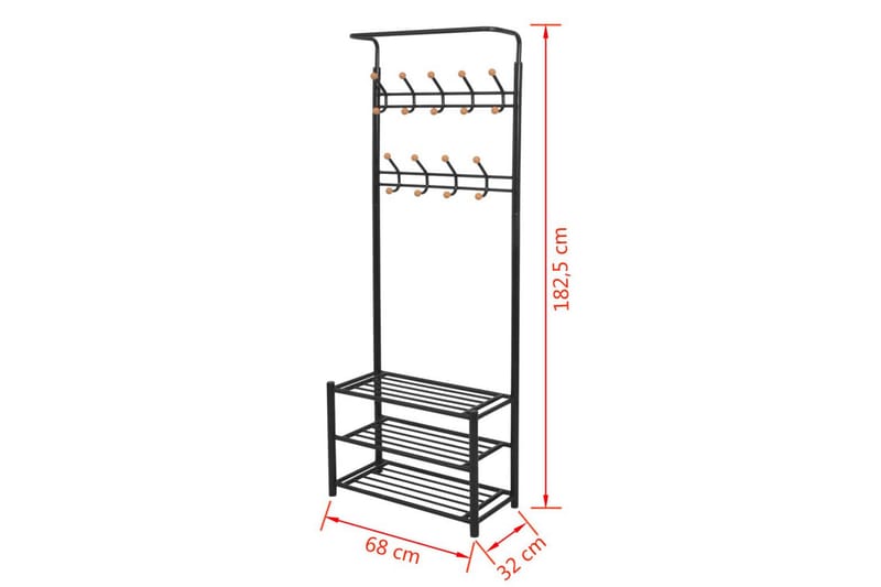 Klesstativ med skohylle 68x32x182,5 cm svart - Oppbevaring - Skooppbevaring