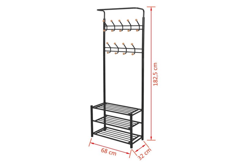 Klesstativ med skohylle 68x32x182,5 cm svart - Gangoppbevaring - Skooppbevaring - Skohylle & skostativ