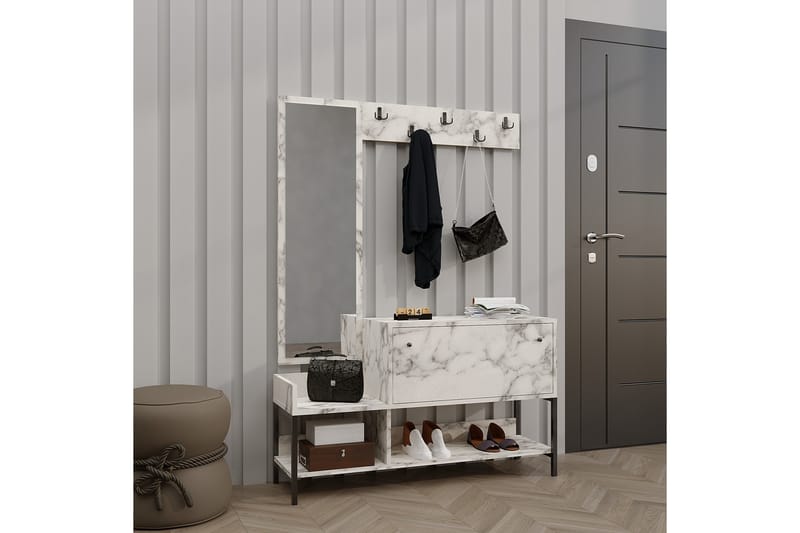 Magboro Skoskap 120 cm - Hvit Marmor - Oppbevaring - Skooppbevaring - Skoskap